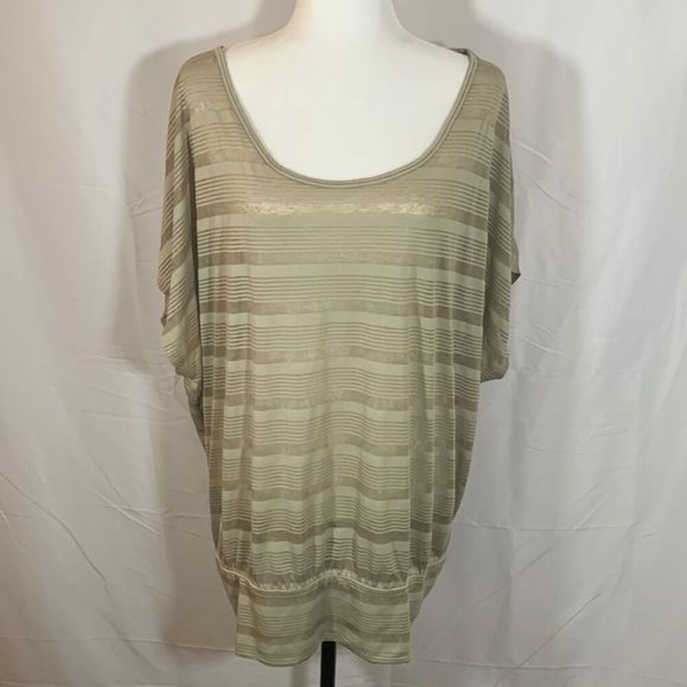 Lane Bryant Light Green Striped T-Shirt/Top/Blouse